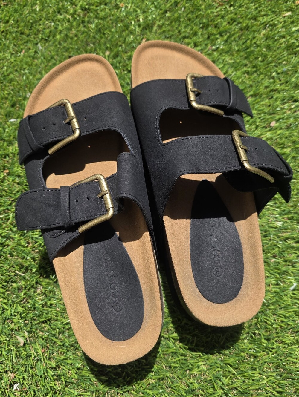 Double-Buckle Slide Platform Sandals Size 8